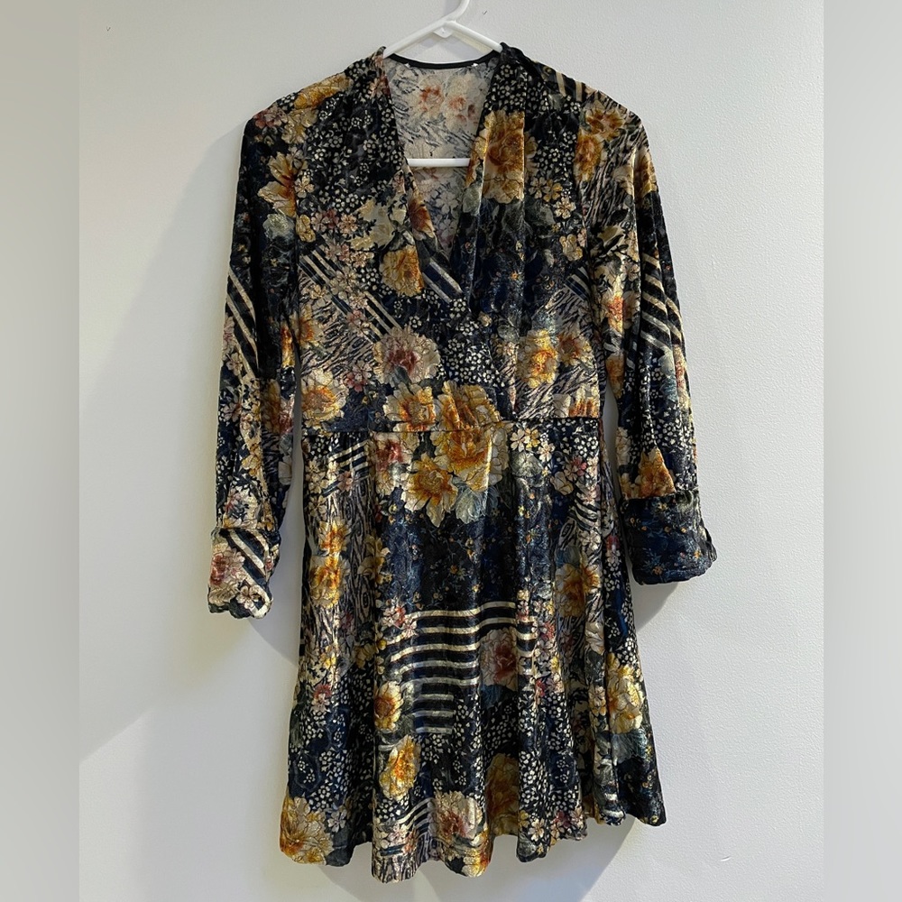 Zara Floral Burnout Velvet Mini Dress, Size 4